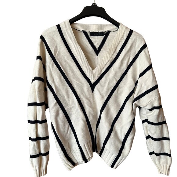 H&M V-Neck Black and White Striped Sweater - Picture 1 of 3